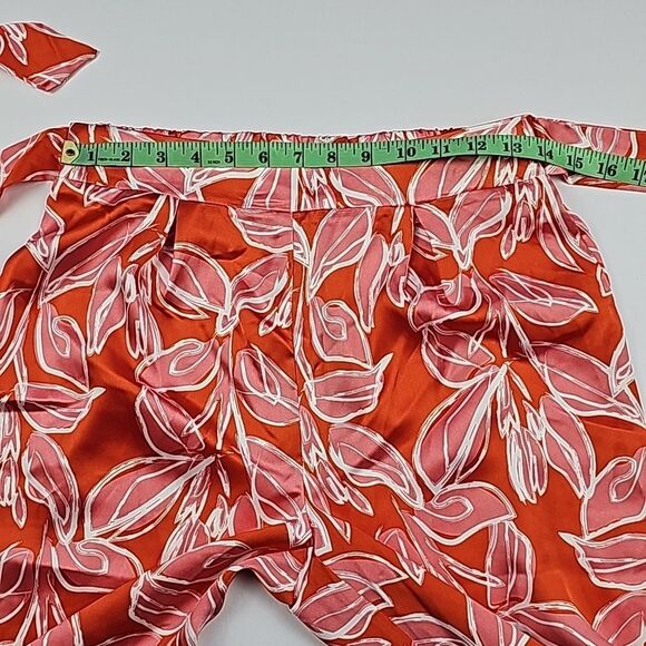 Sincerely Jules -184‎ Red Satin Tropical Floral Tie Belt Pleated Pants Medium - Picture 5 of 8